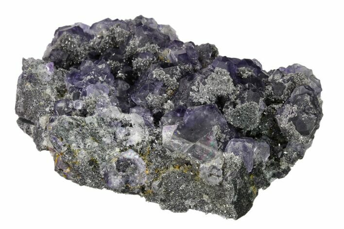 Purple Cuboctahedral Fluorite Crystals on Quartz - China #161826